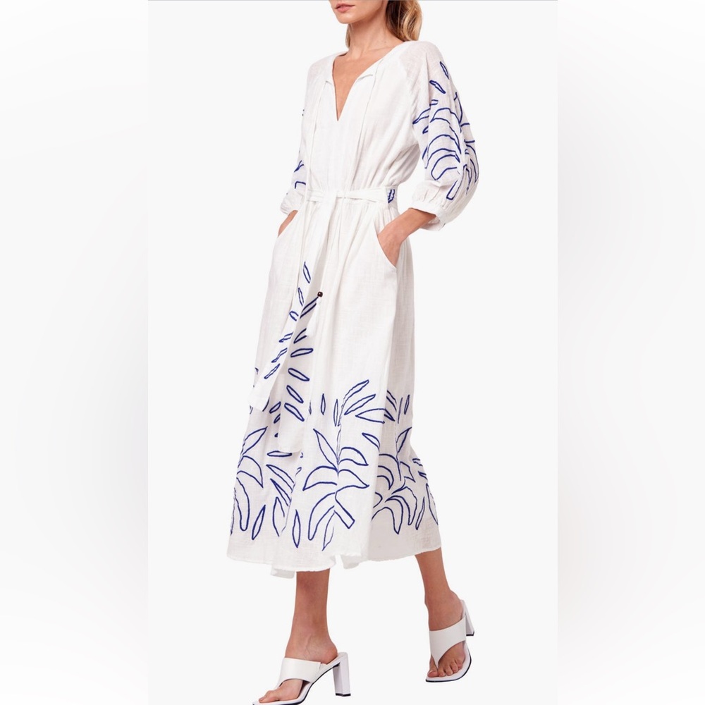 NWT Ciebon Eliza Embroidered A-Line Cotton Midi Dress in White Sz XL - Picture 2 of 16